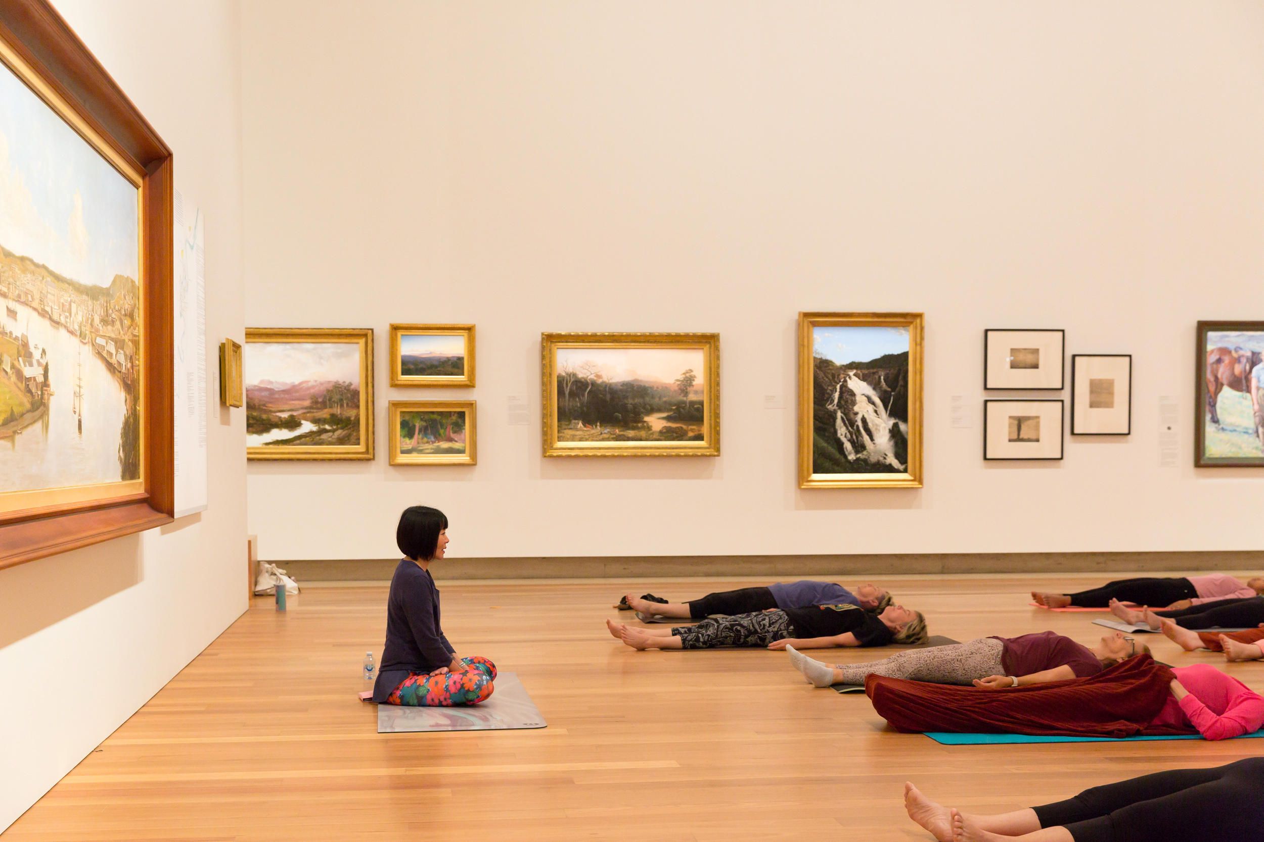 Yoga facilitated by Yasuyo Uehara in the Australian Collection / Queensland Art Gallery, Brisbane / May 2022 / Queensland Art Gallery | Gallery of Modern Art / Photography: B Wagner, QAGOMA