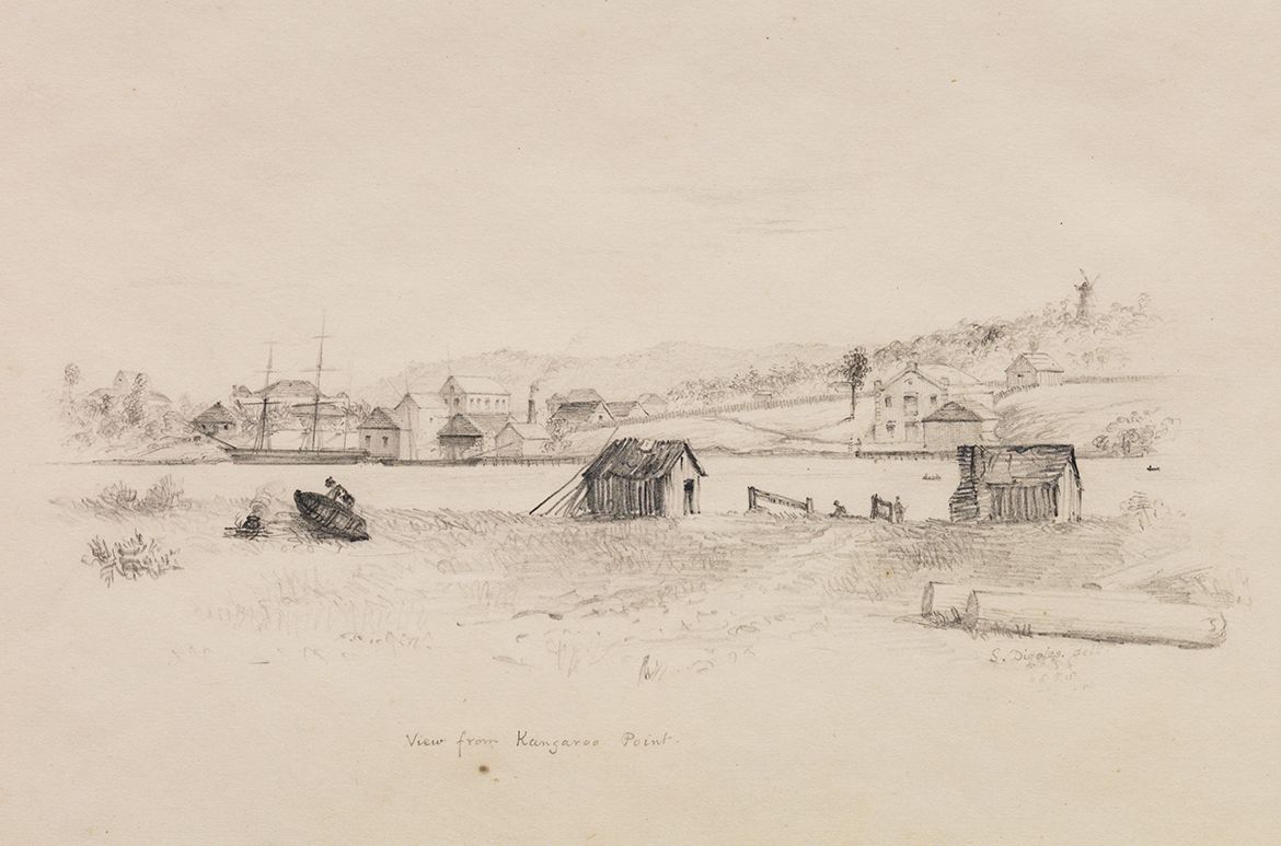 Silvester Diggles, England/Australia 1817–80 / View from Kangaroo Point 1858 / Pencil / 21.6 x 26.7cm / Acquired before 1959 / Collection: Queensland Art Gallery | Gallery of Modern Art