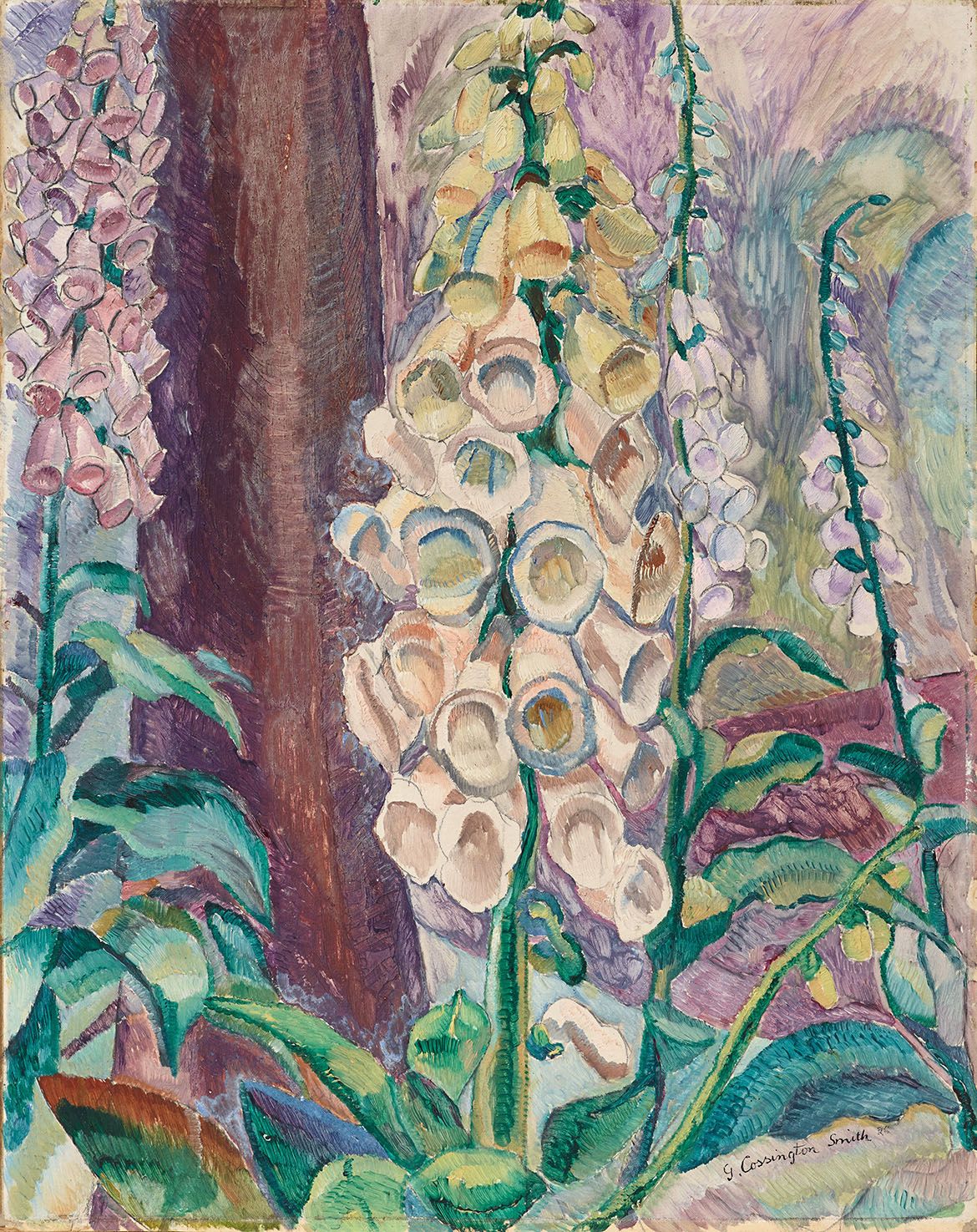 Grace Cossington Smith, Australia 1892-1984 / Foxgloves growing, 1929 /Oil on pulpboard / Private Collection / © Estate of Grace Cossington Smith / Photo: AGNSW/Jenni Carter
