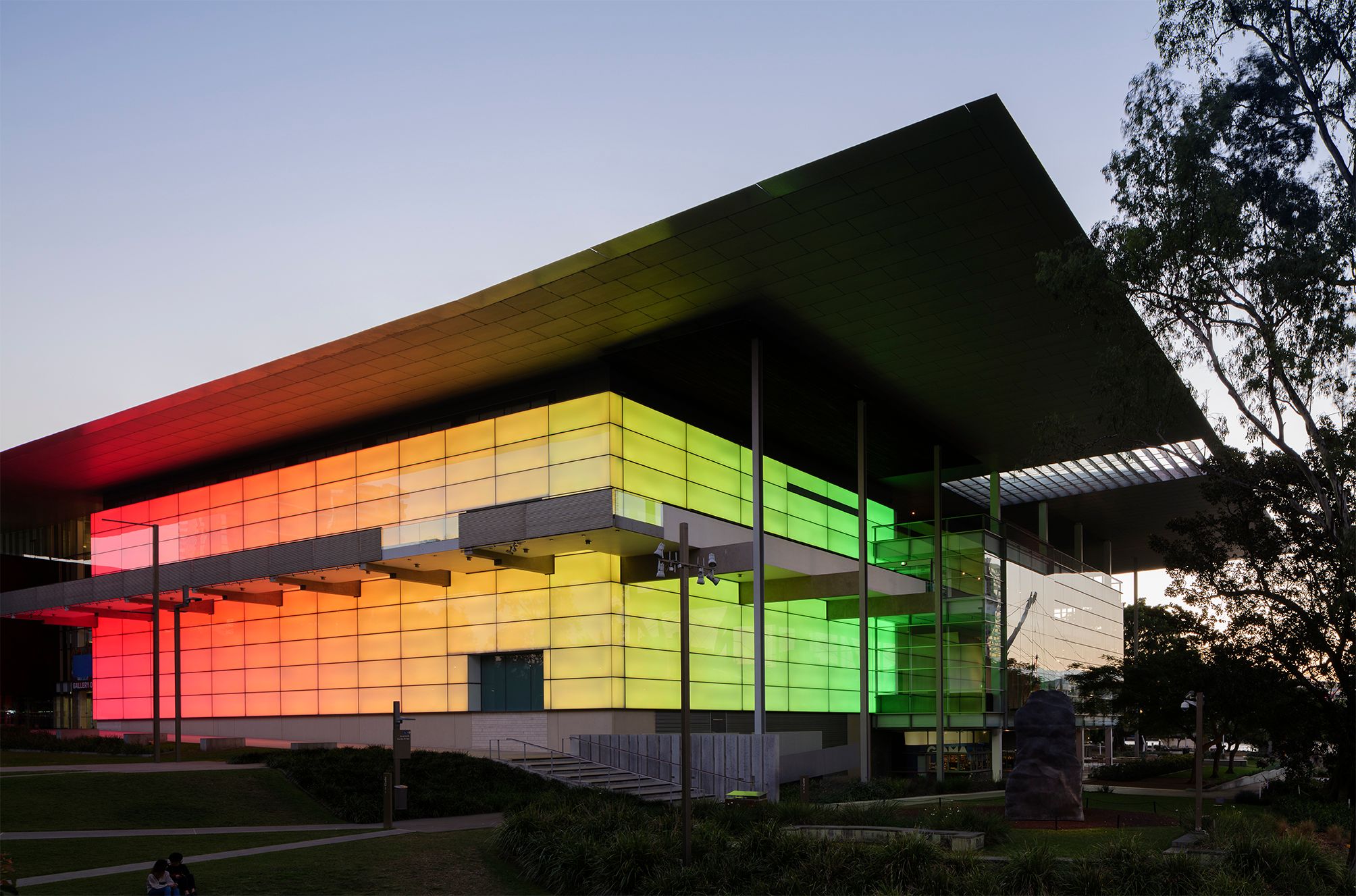 James Turrell, United States b.1943 / Night Life 2018 / Architectural light installation / Commissioned 2017 to mark the 10th anniversary of the opening of the Gallery of Modern Art. This project has been realised with generous support from the Queensland Government; Paul, Sue and Kate Taylor; the Neilson Foundation; and the Queensland Art Gallery | Gallery of Modern Art Foundation Appeal / Collection: Queensland Art Gallery | Gallery of Modern Art / © James Turrell / Photograph: Florian Holzherr