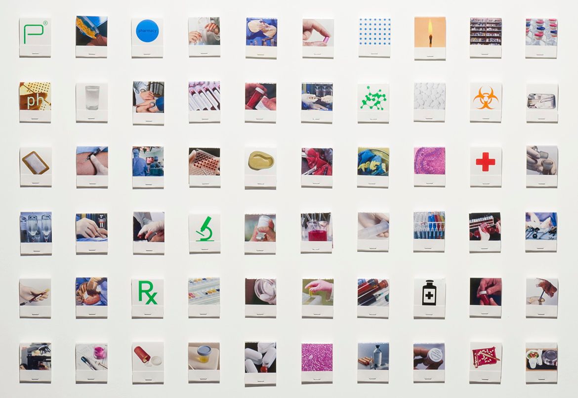 Damien Hirst, United Kingdom b.1965 / Pharmacy 1998­–2003 / 60 matchbooks and presentation box / Proposed gift of Scott Redford 2022 / Collection: QAGOMA Research Library / © Damien Hirst/DACS/Copyright Agency