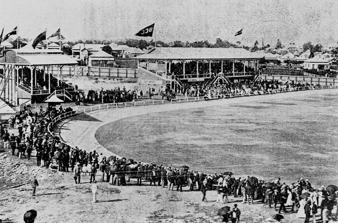 Brisbane Cricket Ground, Woollongabba c.1899 showing the inner cycle track / Photograph courtesy: John Oxley Library, State Library of Queensland, Brisbane