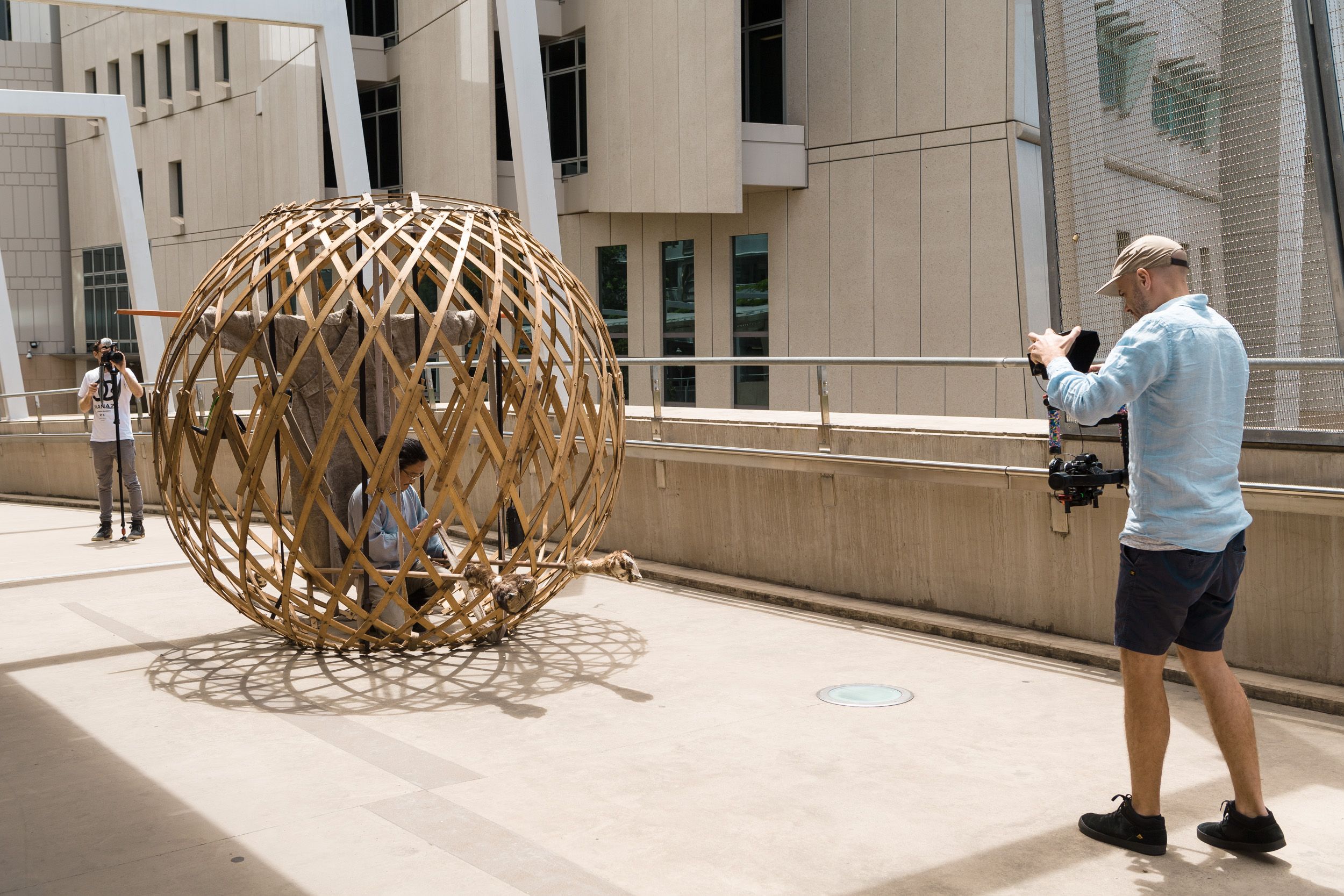 Enkhbold Togmidshiirev staged a roving performance in the outdoor spaces surrounding GOMA on the opening weekend of ‘The 9th Asia Pacific Triennial of Contemporary Art’ (APT9)