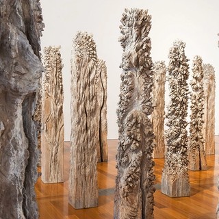 Shigeo Toya, Japan b.1947 / Woods III 1991-92 / Wood, ashes and synthetic polymer paint / 30 pieces: 220 x 30 x 30cm; 220 x 530 x 430cm (installed) / The Kenneth and Yasuko Myer Collection of Contemporary Asian Art. Purchased 1994 with funds from The Myer Foundation and Michael Sidney Myer through the Queensland Art Gallery Foundation and with the assistance of the International Exhibitions Program / Collection: Queensland Art Gallery | Gallery of Modern Art / © Shigeo Toya