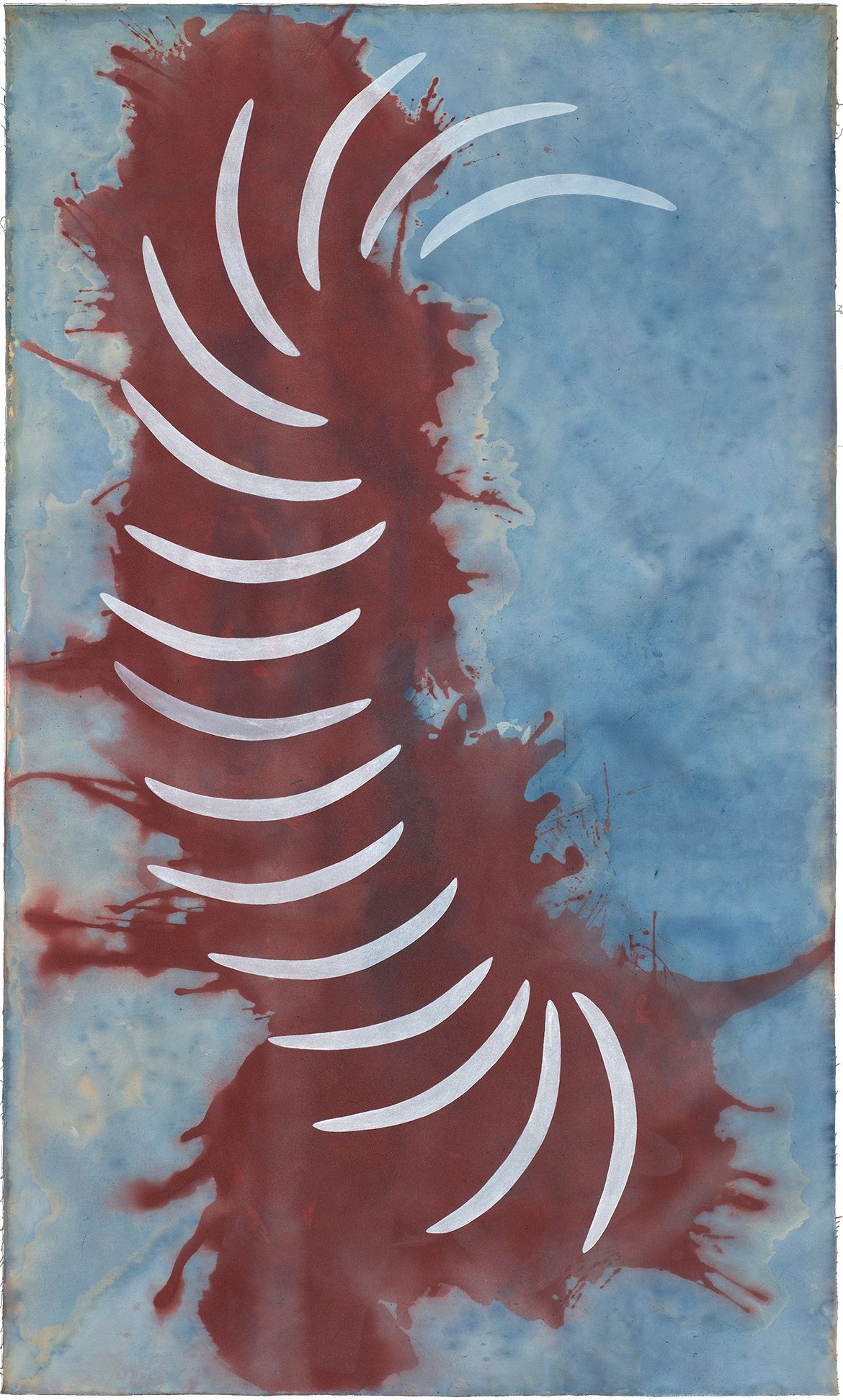 Judy Watson, Waanyi people, Australia b.1959 / memory bones 2007 / Pigment and pastel on canvas / 211 x 127cm / The James C. Sourris AM Collection. Gift of James C. Sourris through the QAG Foundation 2010. Donated through the Australian Government’s Cultural Gifts Program / Collection: Queensland Art Gallery | Gallery of Modern Art / © Judy Watson/Copyright Agency