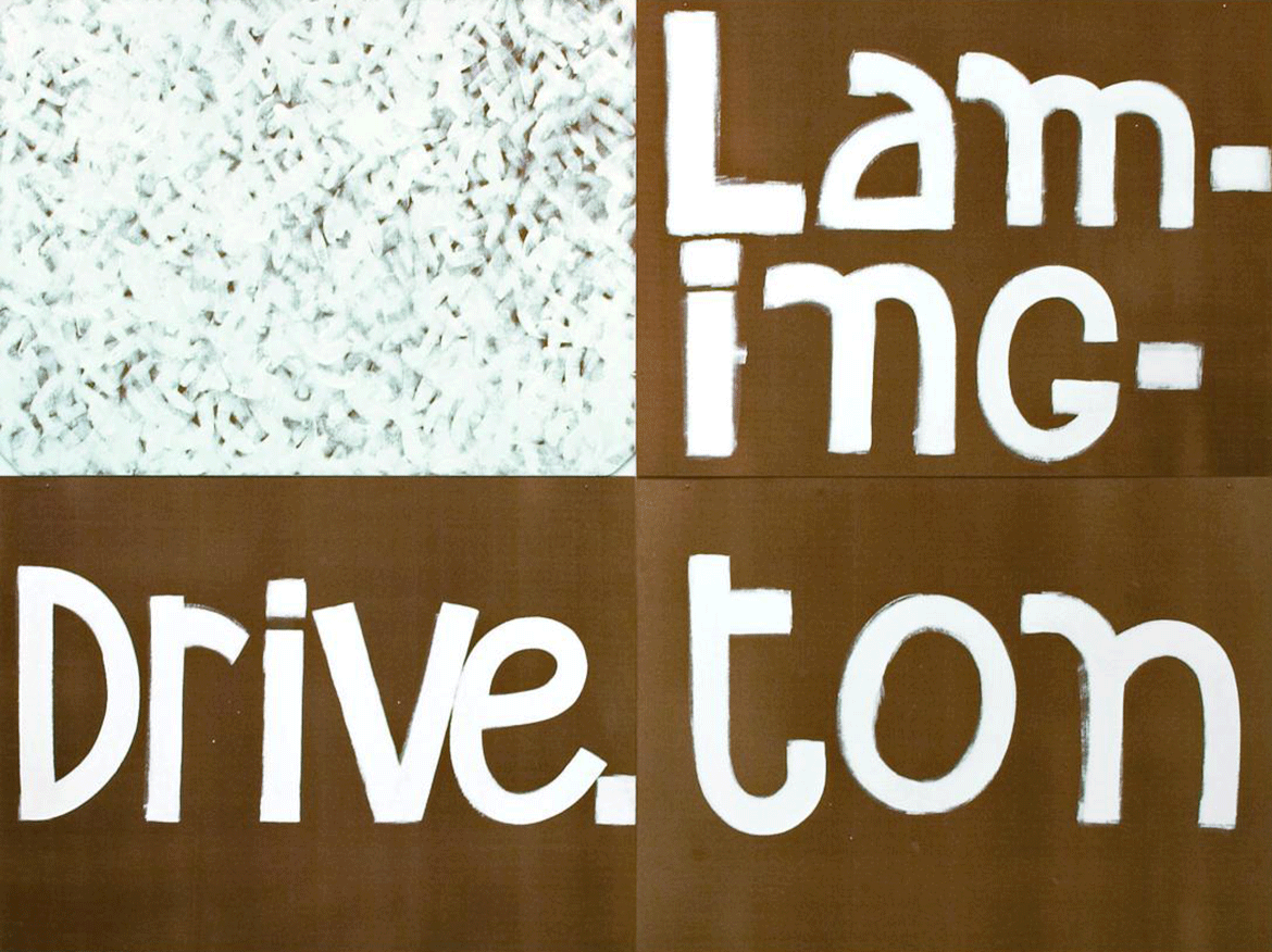 Robert MacPherson, Australia 1937-2021 / MAYFAIR: LAMINGTON DRIVE, FOR IGOR MULLER-GRABINSKY 1995–2005 / Dulux Weathershield Acrylic on Masonite / Four panels / Collection: Private / © Estate of Robert MacPherson