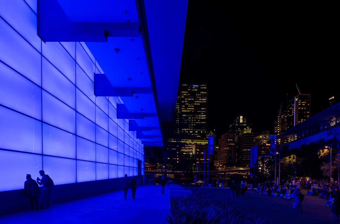 James Turrell, United States, b.1943 / Night Life 2018 / Commissioned 2017 to mark the tenth anniversary of the opening of the Gallery of Modern Art. This project has been realised with generous support from the Queensland Government; Paul, Sue and Kate Taylor; the Neilson Foundation and the QAGOMA Foundation Appeal / Collection: Queensland Art Gallery | Gallery of Modern Art