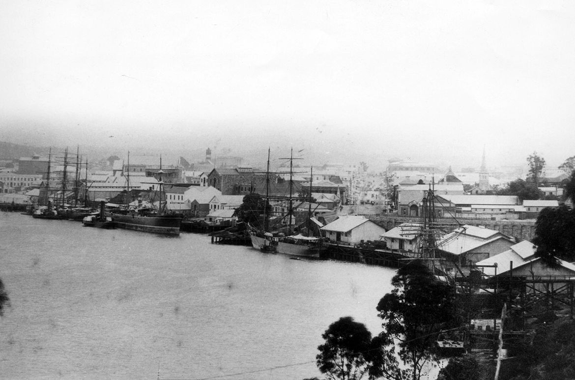 The Gibbs, Bright & Co. wharf at Eagle Street, Brisbane, 1883 / Robert Augustus Henry L’Estrange Collection, 2019. Courtesy: Queensland University of Technology, Brisbane