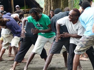 Yumi Danis participants dancing Solomon Islands dance, Emyotungan, Ambrym, 2014