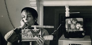 Publicity still of Shirley Clarke with a Portapak camera (undated)