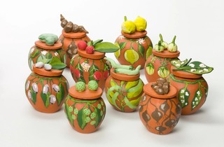 Hermannsburg potter Rona Rubuntja’s ‘Bush tucker’ series 2009 / Earthenware, hand-built terracotta clay with underglaze colours and applied decoration / Purchased 2010 with funds raised through the Queensland Art Gallery Foundation Appeal / Collection: Queensland Art Gallery | Gallery of Modern Art / © Rona Rubuntja/Copyright Agency