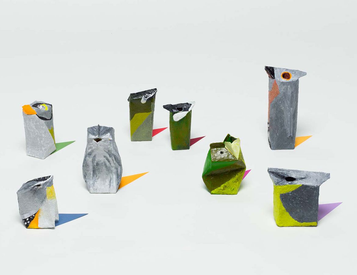 Madeleine Kelly, Germany/Australia b.1977 / Spectra of birds 2014–15 / Encaustic on cardboard with paper and text / 40 parts / Purchased 2015 with funds from the Josephine Ulrick and Win Schubert Diversity Foundation through the Queensland Art Gallery | Gallery of Modern Art Foundation / © Madeleine Teresa Kelly/Copyright Agency, 2020