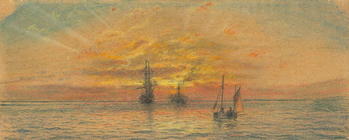 Isaac Walter Jenner, England/Australia 1836-1902 / Sunset sea c.1888 / Pastel on paper / 12.5 x 32cm / Purchased 1995. Queensland Art Gallery Foundation / Collection: Queensland Art Gallery | Gallery of Modern Art