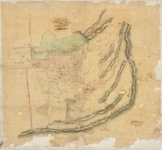 Sketch map of Canning Downs station ca.1865 executed in indian ink and watercolour by W H Binsted. The map shows in detail all subdivisions with lot numbers, the locations and names of the numerous individual sheep stations, as well as notes on vegetation and geography / 307240 / Courtesy: State Library of Queensland, Brisbane