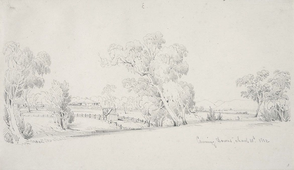 Pencil sketch by Conrad Martens of Canning Downs 10 March 1852 / FL998642/ Mitchell Library / Courtesy: Mitchell Library