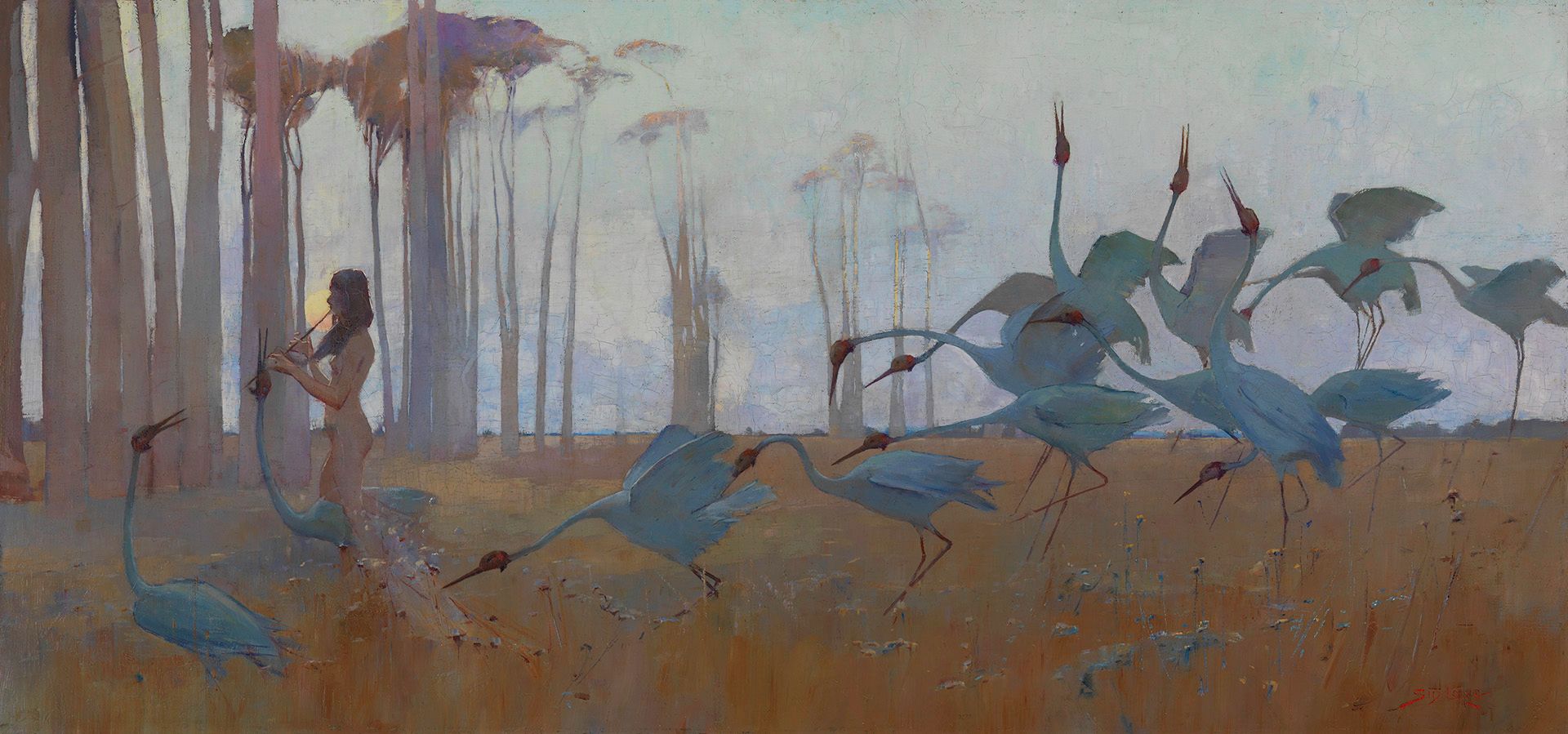 Sydney Long, Australia 1871-1955 / Spirit of the Plains 1897 / Oil on canvas on wood / 62 x 131.4cm / Gift of William Howard-Smith in memory of his grandfather, Ormond Charles Smith 1940 / Collection: Queensland Art Gallery | Gallery of Modern Art / © Reproduced with the permission of the Ophthalmic Research Institute of Australia