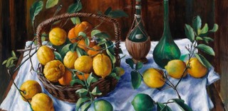 Margaret Olley Australia, b.1923. Lemons and oranges 1964. Oil on composition board 76.6 × 102cm. Purchased 1964. Collection: Queensland Art Gallery | Gallery of Modern Art, Brisbane