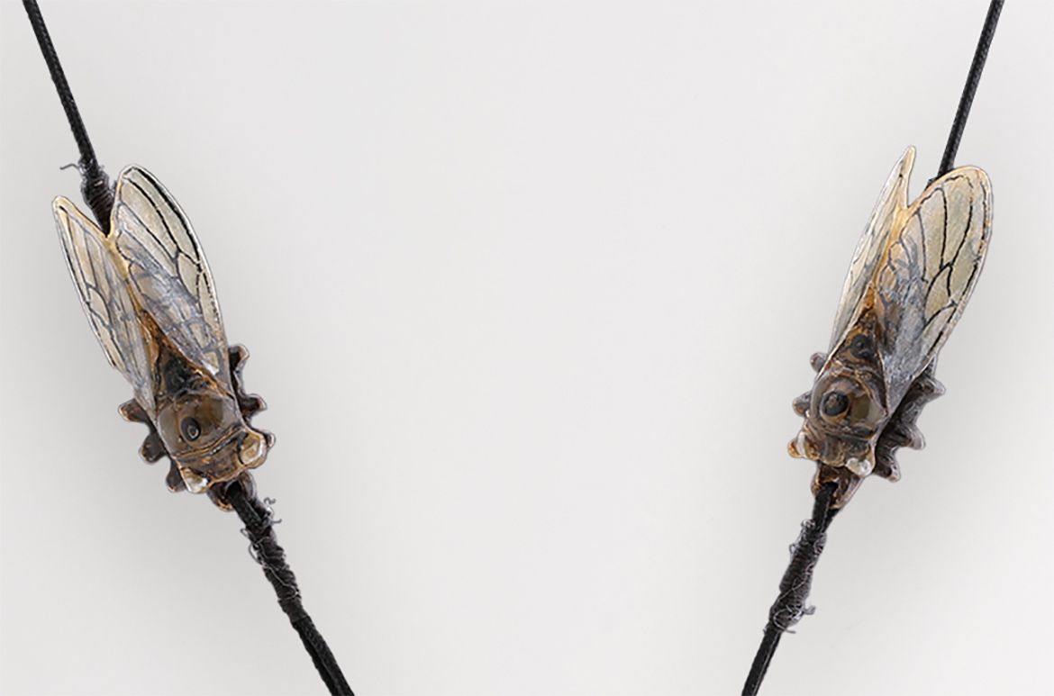 Georges Pierre, France 1873–1943 / Cicada pendant necklace (detail) c.1910 / Buffalo horn, blue glass, silk chord / 11.5 x 8cm / Purchased 2023 with funds from the Henry and Amanda Bartlett Trust through the QAGOMA Foundation / Collection: Queensland Art Gallery | Gallery of Modern Art