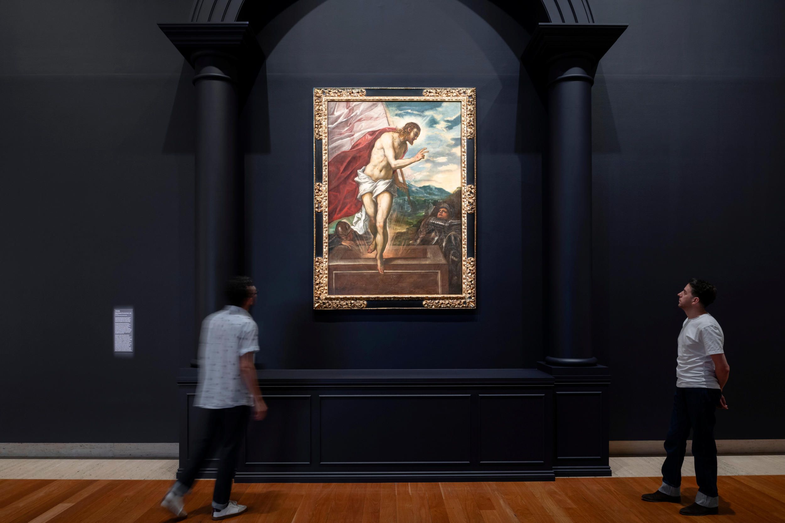 Installation view of Tintoretto's Cristo risorgente (The risen Christ) c.1555 / Oil on canvas / 201 x 139cm / Purchased 1981. Queensland Art Gallery Foundation / Collection: Queensland Art Gallery | Gallery of Modern Art / Photograph: J Ruckli, QAGOMA. 