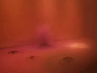 Dora Budor, Croatia b.1984 / Origin II (Burning of the Houses) (detail) 2019 / Custom environmental chamber (reactive electronic system, compressor, valves, 3D-printed elements, aluminium, acrylic, LED light, glass, wood, paint), organic and synthetic pigments, diatomaceous earth, FX dust, felt, ed. 3/3 / Three chambers: 152 x 160 x 86cm (each) / Purchased 2021. Queensland Art Gallery | Gallery of Modern Art Foundation / Collection: Queensland Art Gallery | Gallery of Modern Art / © Dora Budor