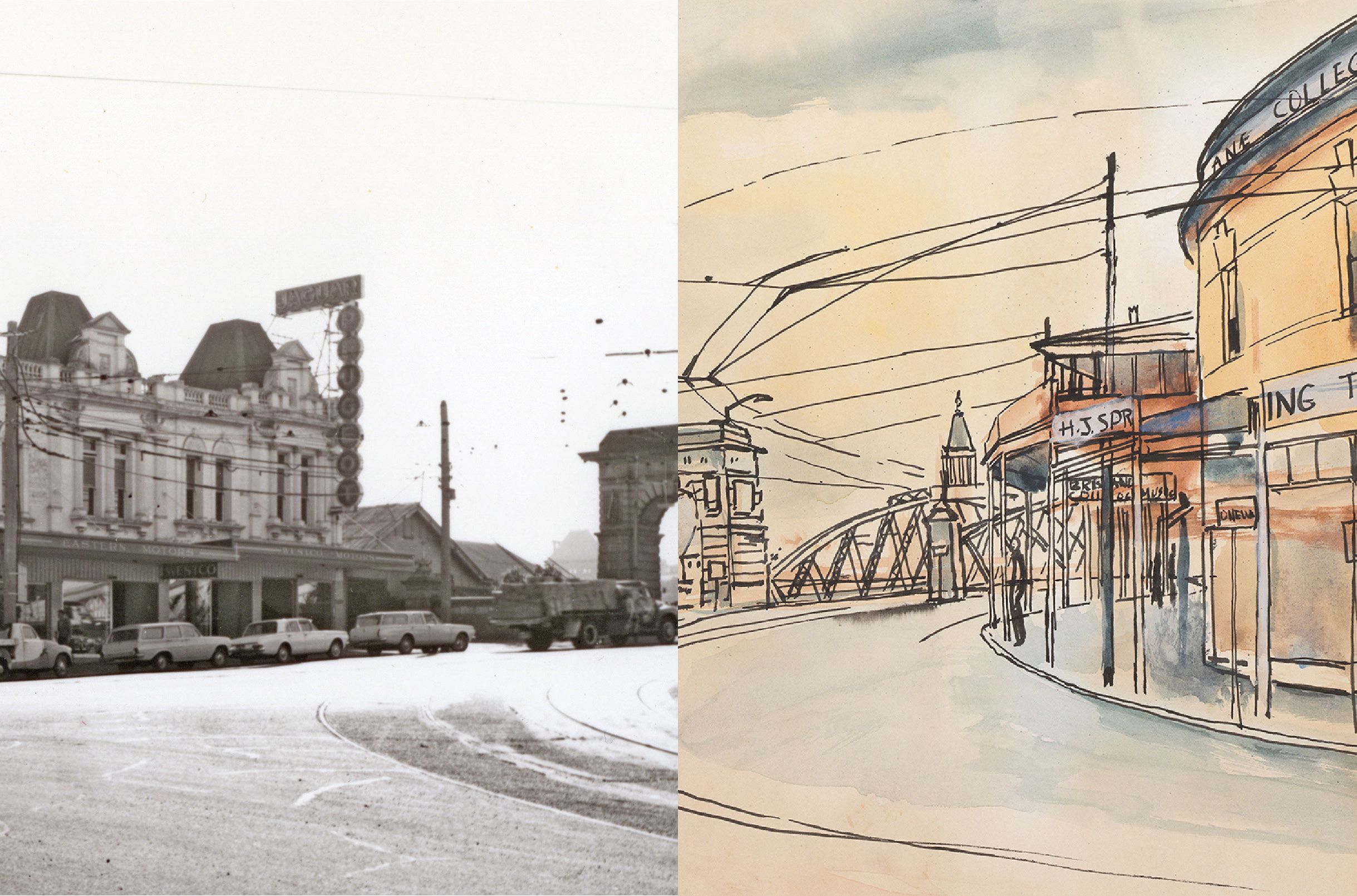 Margaret Olley, Australia 1923-2011 / South Brisbane 1966 / Ink and watercolour on paper / 38.5 x 49cm / Gift of the Margaret Olley Art Trust through the QAG Foundation 2012 / Collection: Queensland Art Gallery | Gallery of Modern Art / © Estate of Margaret Olley