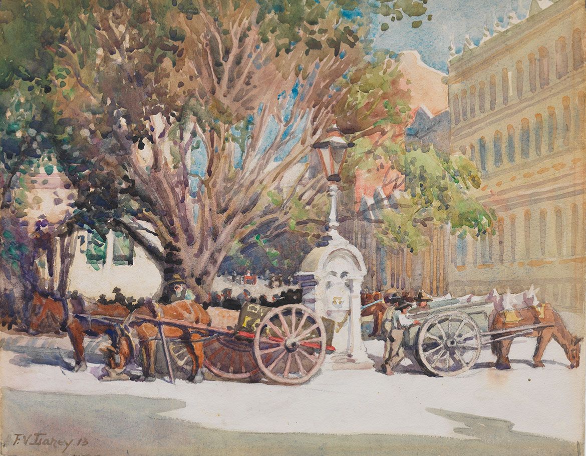 Vida Lahey, Australia 1882‑1968 / The carters’ rest, Eagle Street 1913 / Watercolour on paper / 33 x 42cm / Purchased 2005 / Collection: Queensland Art Gallery | Gallery of Modern Art