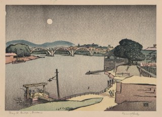 Kenneth Jack, Australia 1924–2006 / Grey Street Bridge, Brisbane 1953 / Linocut on paper / 15.5 x 21.5cm / Gift of Ross Searle through the QAGOMA Foundation 2021 / Collection: Queensland Art Gallery | Gallery of Modern Art / © Kenneth Jack/Copyright Agency