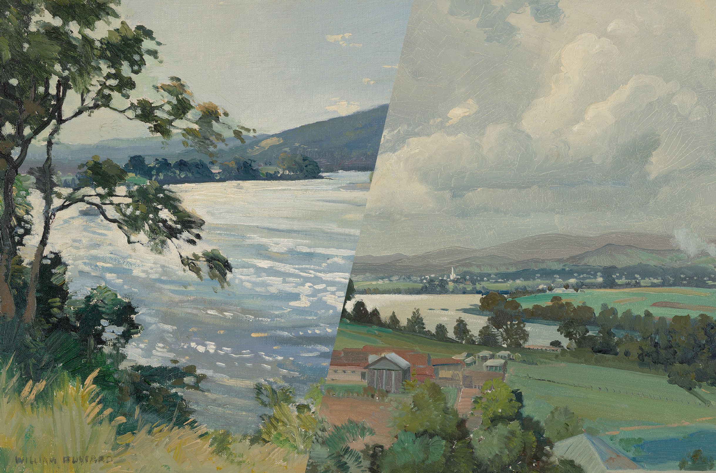 Details of William Bustard’s Brisbane River, Indooroopilly and Brisbane River, view to Graceville church