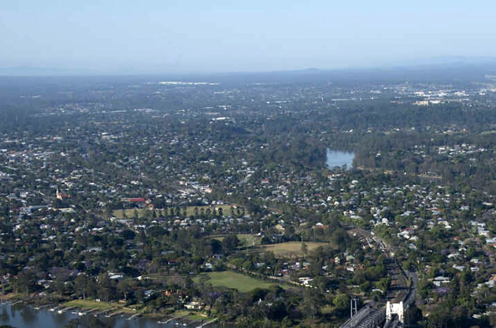 View over Indooroopilly toward Graceville today showing the Graceville Methodist Church in the mid distance / Courtesy: Wikimedia Commons