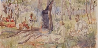 Harriet Jane Neville-Rolfe, 1850 - 1928 / Our camp, Rainmore 1884 / Watercolour over pencil on wove paper / Gift of the artist's son in her memory 1964 / Collection: Queensland Art Gallery | Gallery of Modern Art / © Copyright reserved