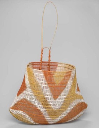 MURIATA, Abe Aboriginal, Girramay people Australia  b.1952 Jawun (basket) painted 2007 Twined lawyer vine with natural pigments 70 x 45 x 30cm (including handle) Acc. 2007.249 Purchased 2007. Queensland Art Gallery Foundation Grant