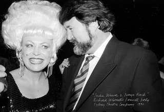 William Yang, Australia b.1943 / Jacki Weaver, Derryn Hinch. Richard Wherrett Farewell Party, Sydney Theatre Company 1990 / Inkjet print on solid substrate Kapaplast / 27 x 40cm / Courtesy: William Yang
