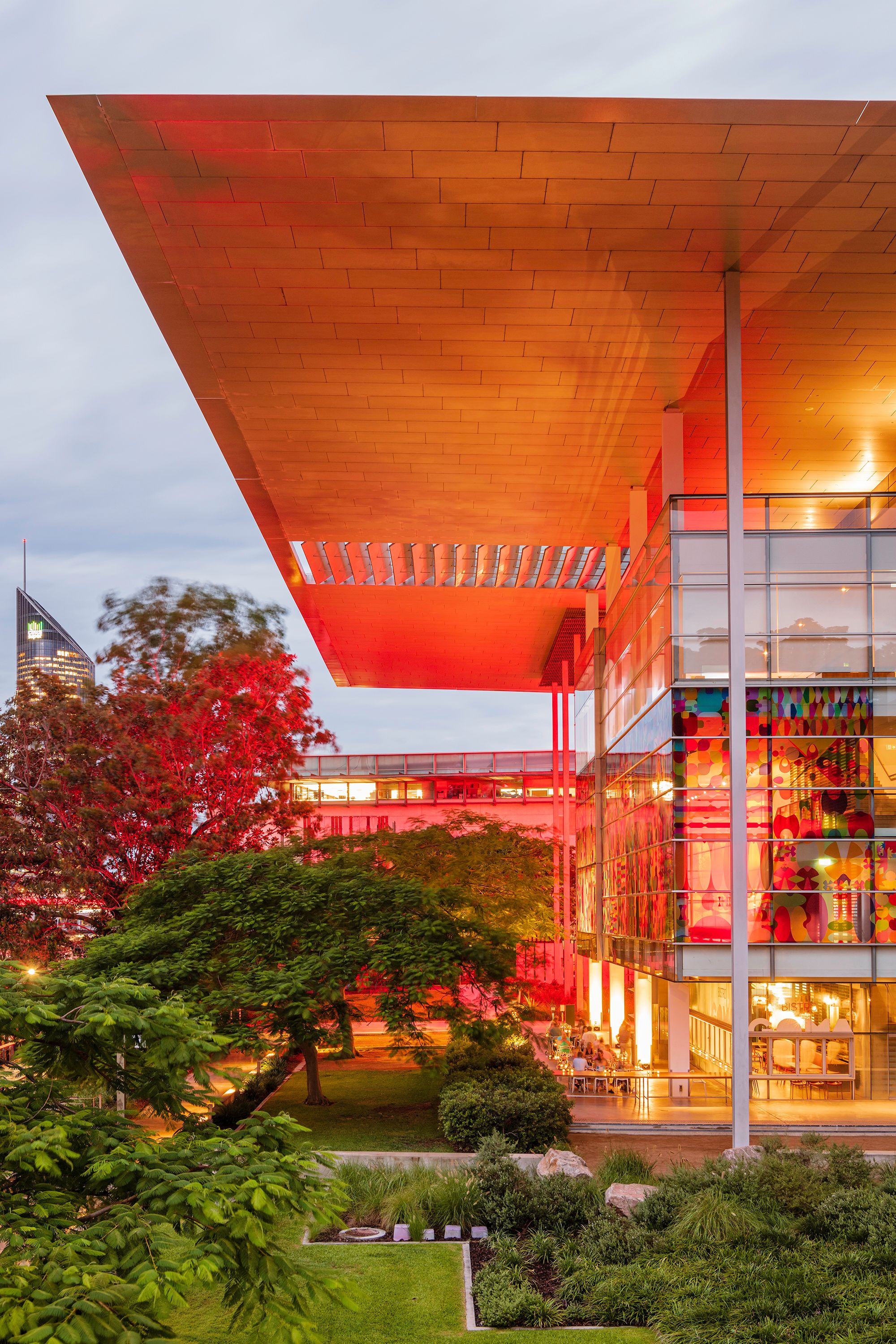 Gallery of Modern Art illuminated by James Turrell’s architectural light work Night Life 2018