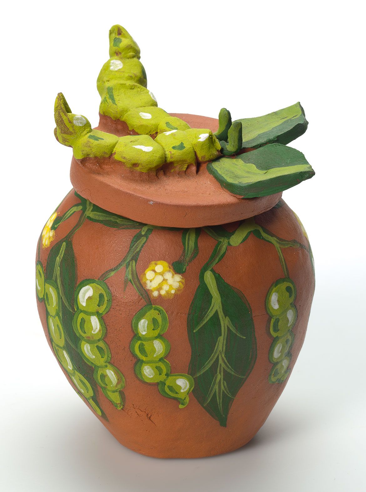 Rona Rubuntja, Potter, Arrernte people, Australia b.1970 / Hermannsburg Potters, Pottery workshop, Australia est. 1990 / Lupa (wattle seed) (from ‘Bush tucker’ series) 2009 / Earthenware, hand-built terracotta clay with underglaze colours and applied decoration / 13 x 9cm / Purchased 2010 with funds raised through the QAG Foundation Appeal / Collection: Queensland Art Gallery | Gallery of Modern Art / © Rona Rubuntja
