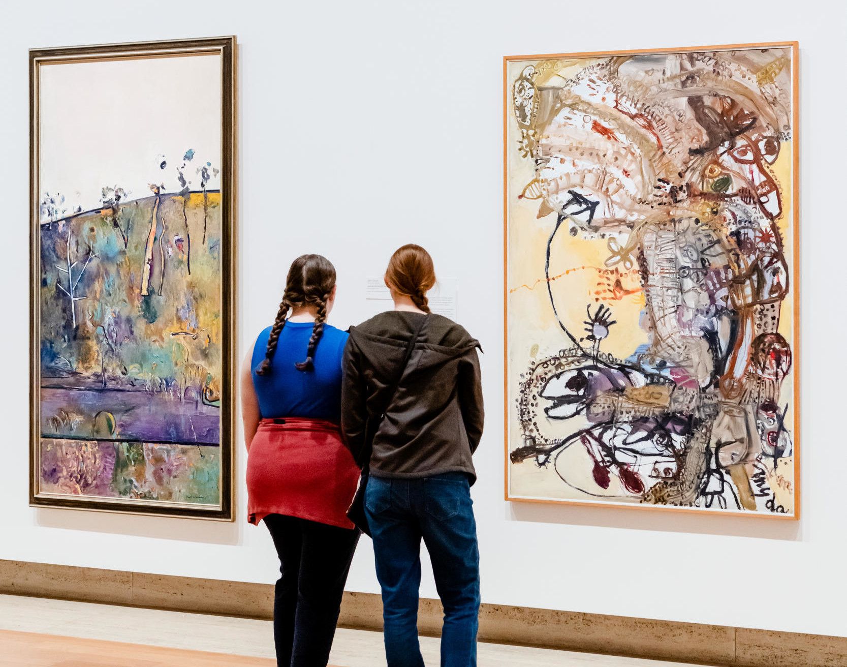Left: Fred Williams, Australia 1927–1982 / Yan yean (installation view) 1970 / Oil on canvas / 207.5 x 104.5cm / Purchased 1986 with the assistance of the Queensland Art Gallery Foundation / Collection: Queensland Art Gallery | Gallery of Modern Art / © Estate of Fred Williams



Right: John Olsen, Australia NSW 1928–2023 / Journey into the you beaut country no. 2 (installation view) 1961 / Oil on composition board / 185.8 x 124.2cm / Acquired 1961.H.C. Richards Memorial Prize (winning entry) / Collection: Queensland Art Gallery | Gallery of Modern Art / © QAGOMA



