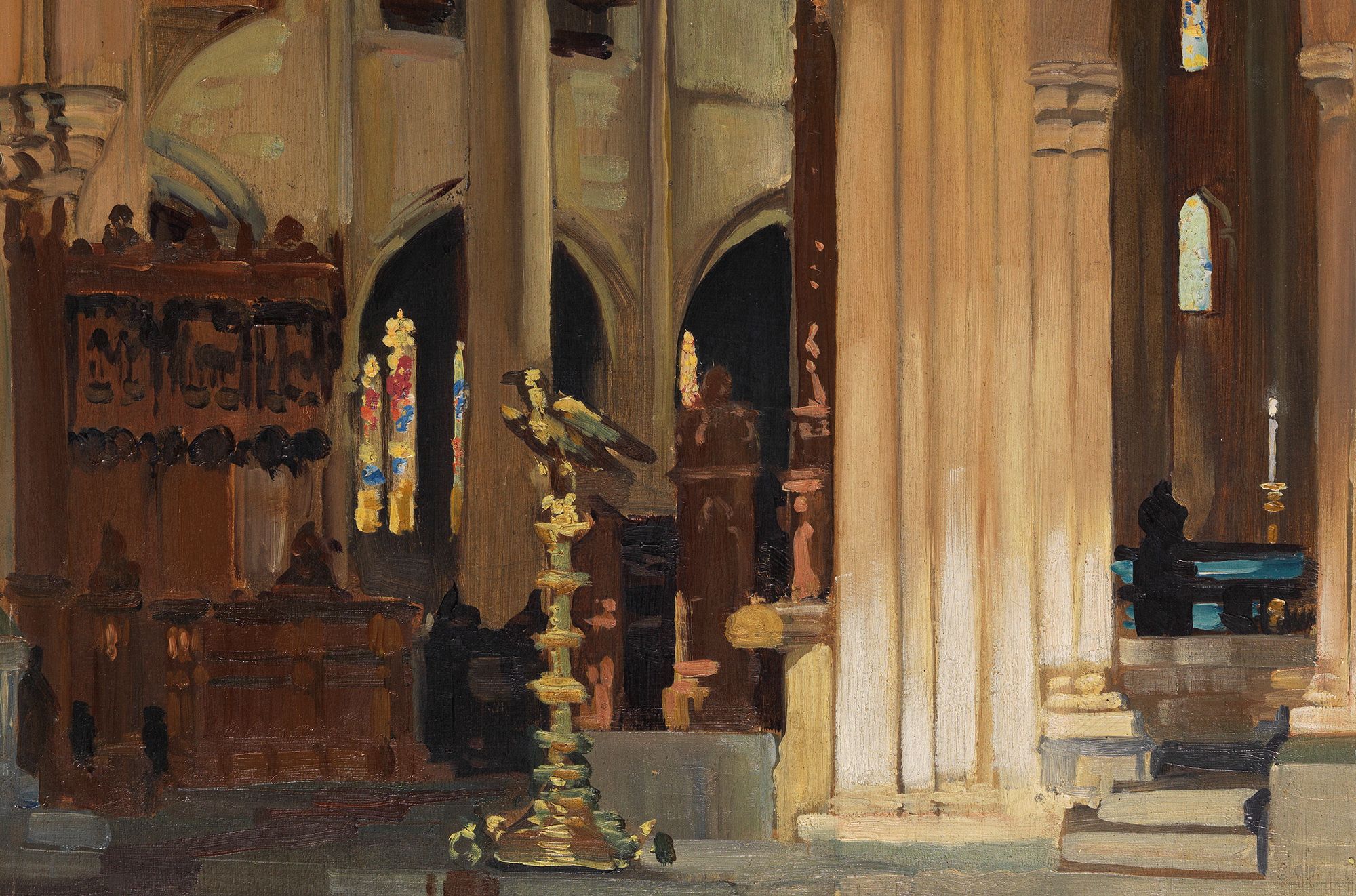 William Bustard, England/Australia 1894–1973 / St. John’s Cathedral, Brisbane (detail) 1941 / Oil on plywood / 50.1 x 39.6cm / Purchased 1942 / Collection: Queensland Art Gallery | Gallery of Modern Art / © QAGOMA