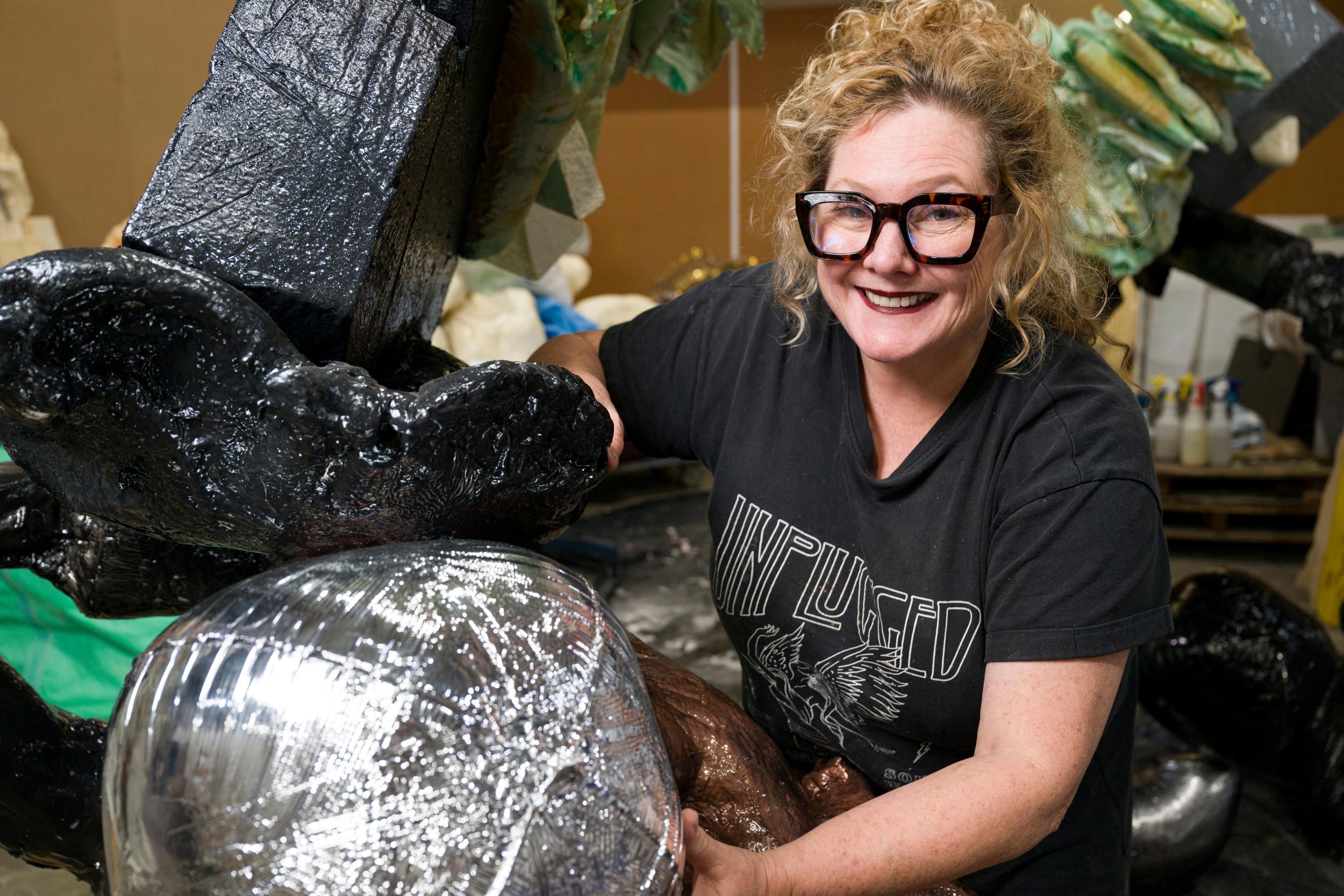Justene Williams in her studio, Brisbane, May 2026 / Photograph: C Callistemon, QAGOMA