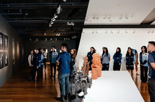 Workshop students view works by Alexander Ugay and Mai Nguyễn-Long installed at GOMA for the eleventh Asia Pacific Triennial, March 2025 / Photographs: J Ruckli © QAGOMA