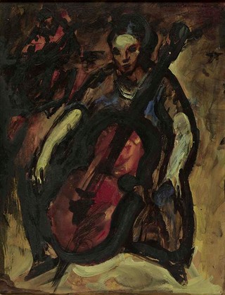 WILLIAMS, Fred Australia b.1927 d.1982 Cellist 1957 Gouache on card 33 x 25.5cm (sight); 44 x 36.5 x 3.5cm (framed) Acc. 2009.031 Gift of Professor Lawrence Hirst and Dr Geoffrey Hirst through the Queensland Art Gallery Foundation 2009
