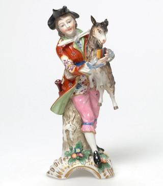 CHELSEA-DERBY, England c.1769-75 / Figurine: Goatherd c.1769-75 / Soft-paste porcelain with polychrome enamels and gilt details / 18.2 x 8.2 x 6.5cm / Gift of Harold and Agnes Richardson 1982 / Collection: Queensland Art Gallery | Gallery of Modern Art