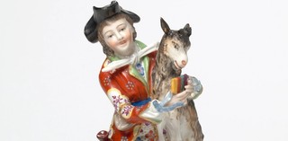 CHELSEA-DERBY, England c.1769-75 / Figurine: Goatherd c.1769-75 / Soft-paste porcelain with polychrome enamels and gilt details / 18.2 x 8.2 x 6.5cm / Gift of Harold and Agnes Richardson 1982 / Collection: Queensland Art Gallery | Gallery of Modern Art