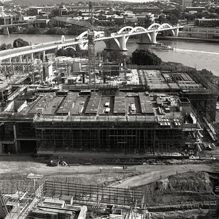 GOMA construction Photograph by Peter Liddy Camera scan of black and white medium format negative