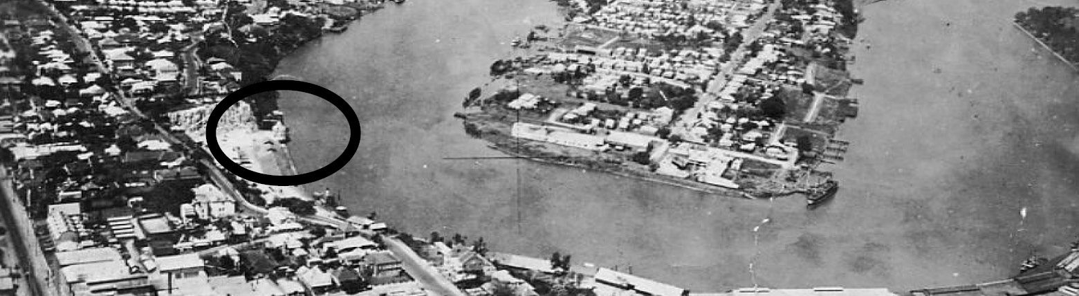 Aerial View Fortitude Valley and Kangaroo Point 1931. Site of Proposed Story Bridge / Courtesy: Brisbane Images, Brisbane City Council.