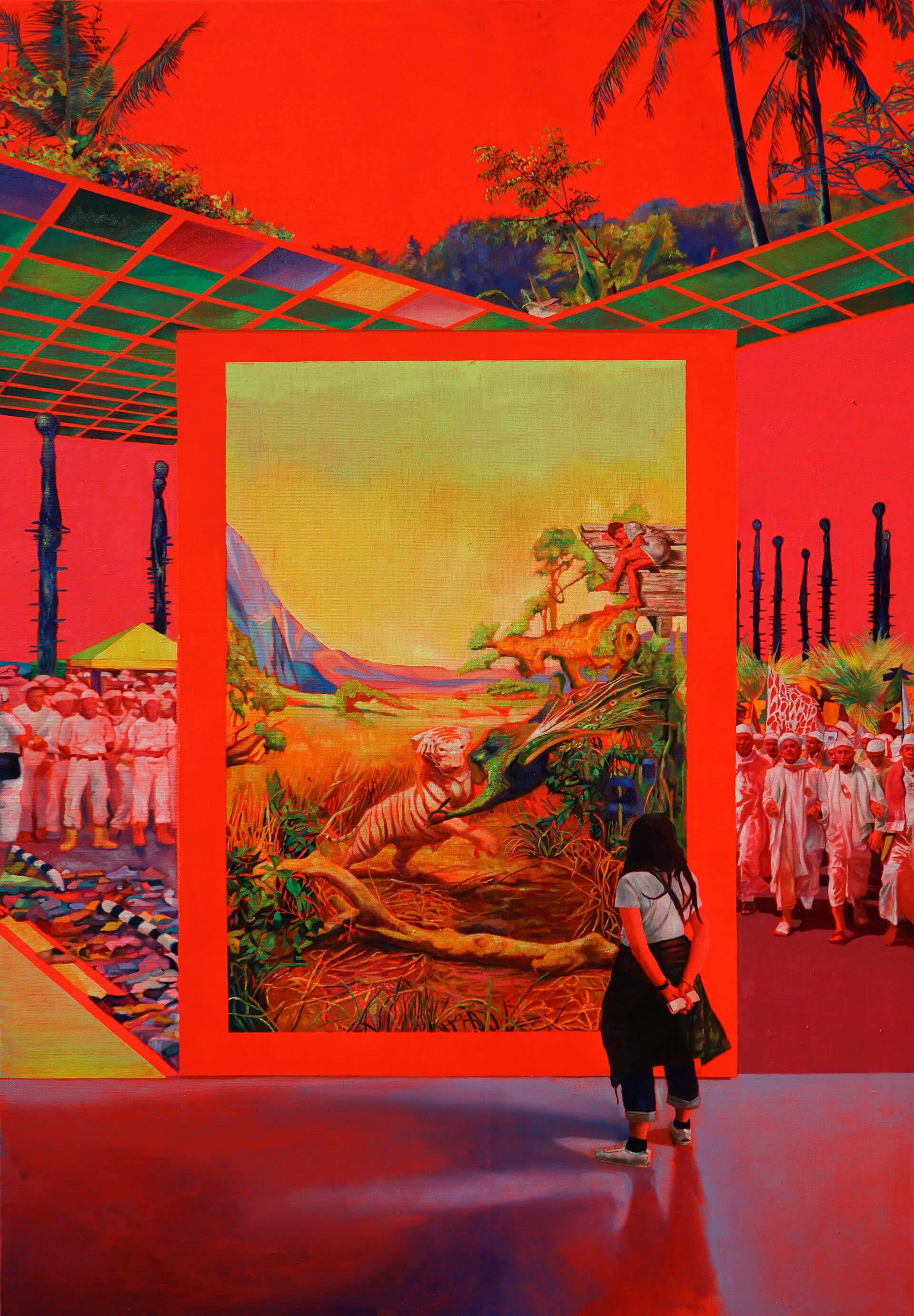 Zico Albaiquni, Indonesia b.1987 / The Imbroglio Tropical Paradise 2018 / Oil on canvas / 120 x 80cm / © The artist / Courtesy: The artist and Yavuz Gallery