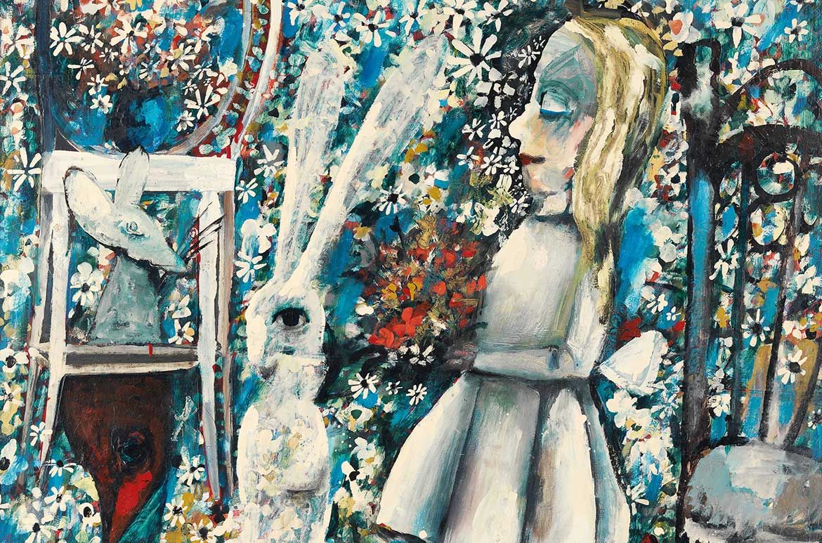 Charles Blackman, Australia 1928-2018 / The Blue Alice 1956-57 / Tempera, oil and household enamel on composition board / 122 x 122cm / Purchased 2000. The Queensland Government’s special Centenary Fund / Collection: Queensland Art Gallery | Gallery of Modern Art / © Charles Blackman/Copyright Agency