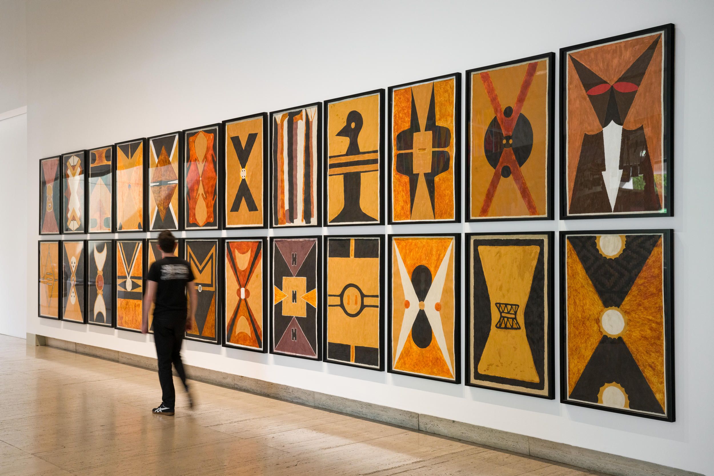 View of works by Haus Yuriyal, Garpa (ground) paintings 2023, installed for the 11th Asia Pacific Triennial, QAG, 2023 | Photograph: C. Callistemon 