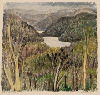 Margaret Preston, Australia 1875-1963 / Hawkesbury Ranges – NSW winter 1946 / Monotype on thin smooth wove paper / 35 x 38cm (comp.) / Purchased 1948 / Collection: Queensland Art Gallery | Gallery of Modern Art / © Margaret Preston/Copyright Agency