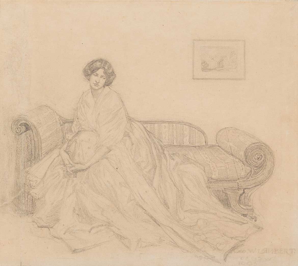 George W Lambert, Australia/England 1873-1930 / The simpler life (portrait study of Thea Proctor) 1905 / Pencil on thin wove paper / 24.7 x 28.1cm (comp.) / Gift of Miss Maria Theresa Treweeke 1938 / Collection: Queensland Art Gallery | Gallery of Modern Art