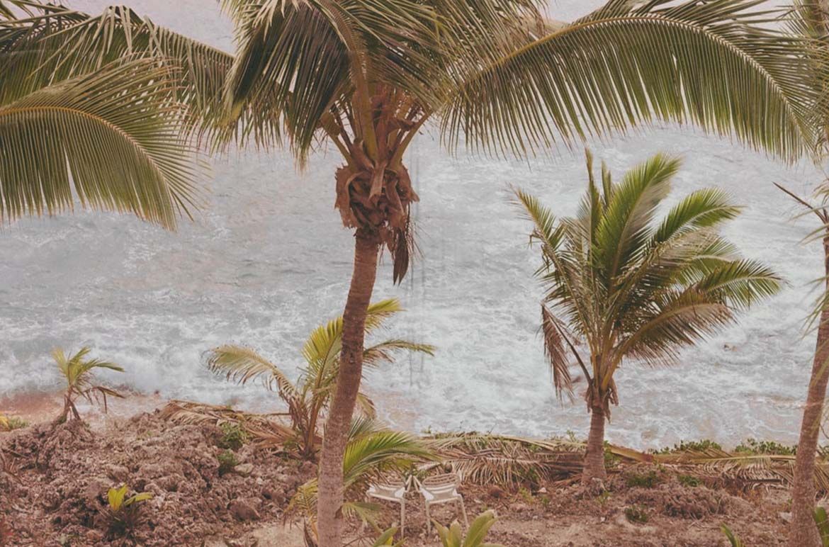 Edith Amituanai, New Zealand b.1980 / View from Matavai resort, Niue (from ‘L’a’u Pele Moana (My darling Moana)’ series) 2020 / Eco inks on 100% natural silk / 80 x 110cm / Acc. 2021.324 / Purchased 2021 with funds from the Bequest of Jennifer Taylor through the Queensland Art Gallery l Gallery of Modern Art Foundation / Collection: Queensland Art Gallery l Gallery of Modern Art / © Edith Amituanai