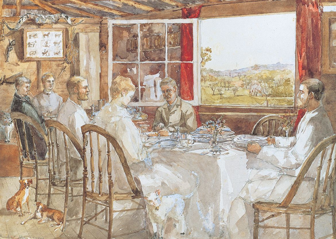 Harriet Jane Neville-Rolfe, England/Australia 1850-1928 / Breakfast, Alpha 1884 / Watercolour over pencil on wove paper / 25.3 x 35.4cm / Acc. 1:1013 / Gift of the artist’s son in her memory 1964 / Collection: Queensland Art Gallery | Gallery of Modern Art